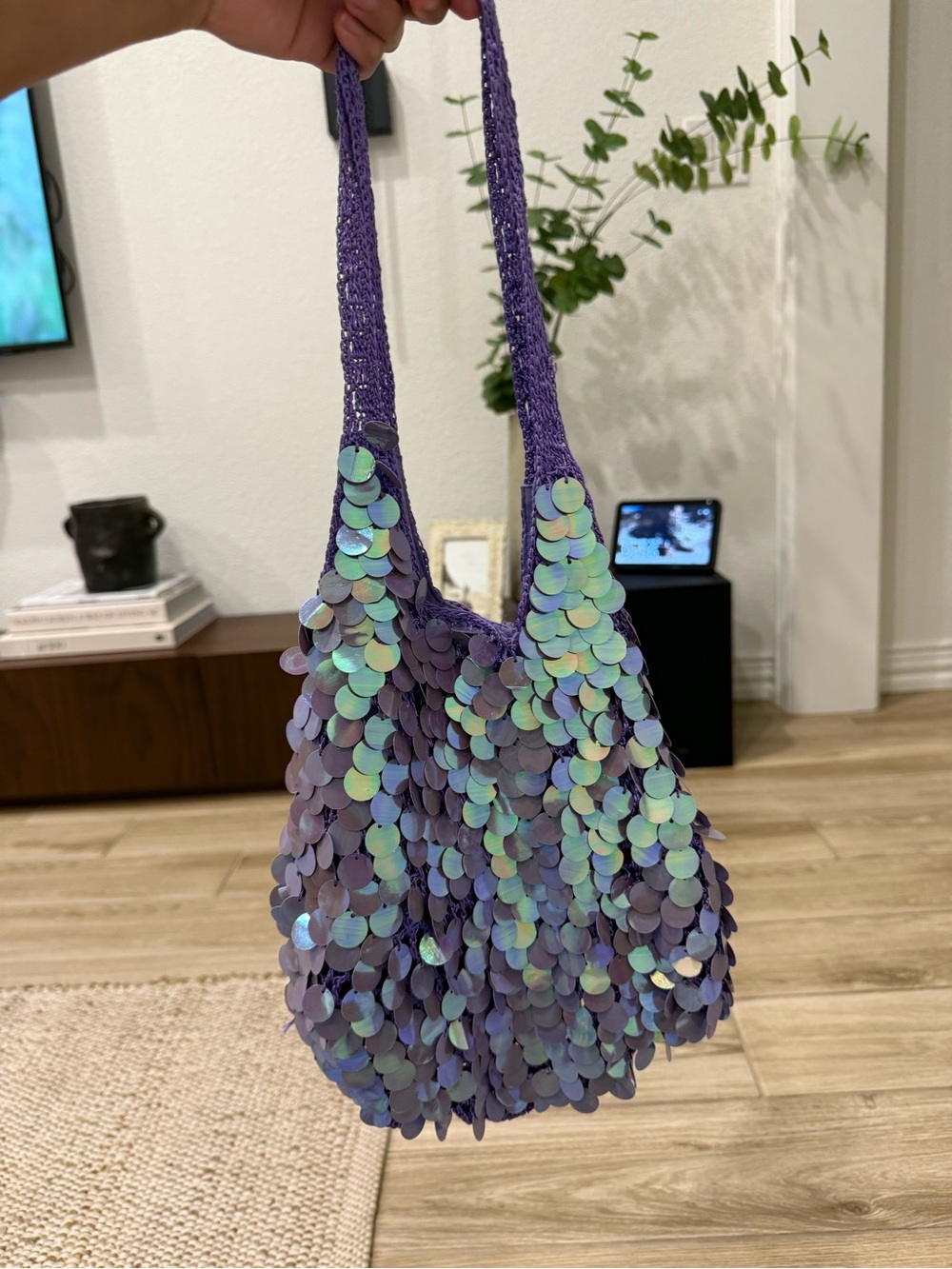 Vintage Y2K Purple Iridescent Paillette Sequin Crochet Hobo Shoulder Bag ✨